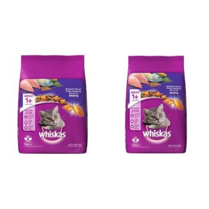 Whiskas Adult (+1 Year) Dry Cat Food, Mackerel Flavour, 3kg Pack & Adult (+1 Year) Dry Cat Food, Mackerel Flavour, 1.2kg Pack