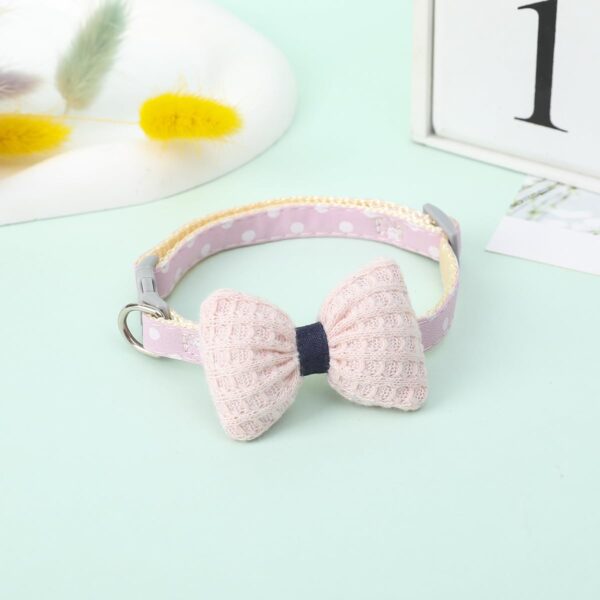 YellowCult Fancy & Comfortable Pet Collars for Cats, Puppies, Small Dogs, Fat Rabbits with Adjustable Size,Bow, Bell & Buckle Safety Lock-[Knitted Bow] - [Baby Pink]
