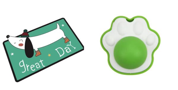 Adorable Crystal Velvet Cartoon Cat Litter Mat - Ultra Soft, 60 x 35cm (Green, Dog) And Catnip Wall Toy, Rotatable, Cat Chew Toys, Edible Cat Licking Toy (Paw Shape) Combo Pack
