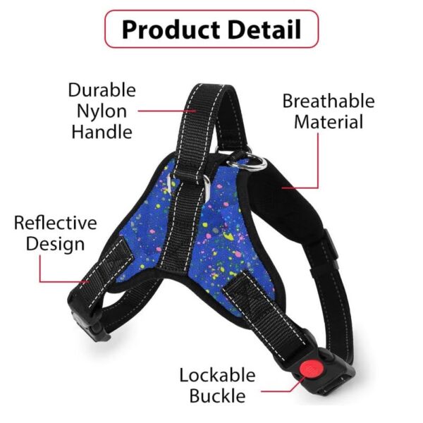 Subaka Butterfly Comfort No-Pull Dog Harness with Handle-Adjustable Reflective Pet Vest for Small, Medium & Large Dogs, Choke-Free Soft Padded Outdoor Training & Walking Harness Printed Blue XtraLarge