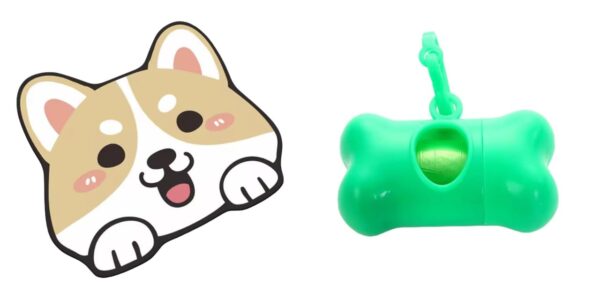 Adorable Crystal Velvet Cartoon Cat Litter Mat - Ultra Soft, 60 x 35cm (Coffee, Dog Face) And Poop Bag Holder Bone Shaped Pet Waste Disposal Container with Key Chain for Dogs (Green) Combo Pack