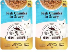Kennel Kitchen Wet Cat Food for Adults and Kittens, Fish Kennel Kitchen Wet Cat Food for Adults and Kittens, Fish Chunks in Gravy, 12 Pouches (12 X 80 GMS) (Pack of 2)