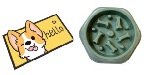 Adorable Crystal Velvet Cartoon Cat Litter Mat - Ultra Soft, Adorable Crystal Velvet Cartoon Cat Litter Mat - Ultra Soft, Waterproof, 60 x 35cm (Yellow, Dog) And Pet Bowl, Feeding Bowl, Dog Bowl, Slow Eating Bowl for Dogs and Cats, Non Slip (Green) Combo Pack