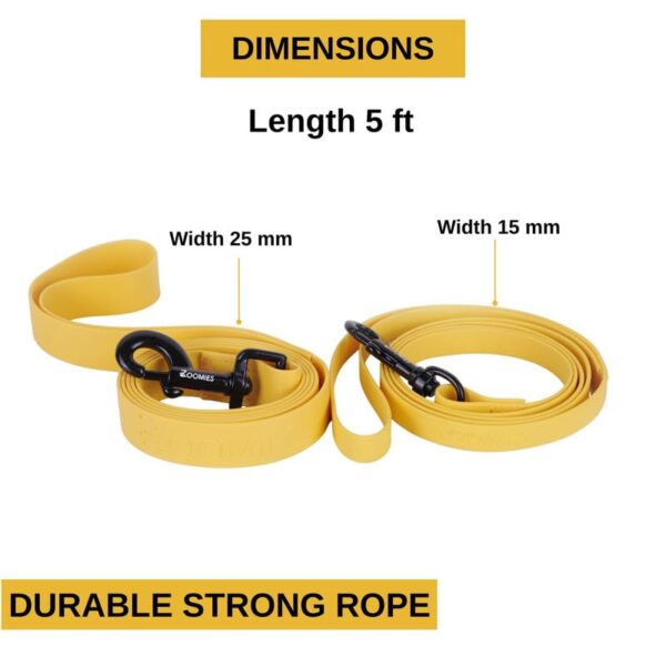 Zoomies Dog Unisex Biothane 5ft Leash Waterproof Odour-Free with Rust-Proof 360° Swivel Hook Lightweight Durable Strap for Outdoor Walks Training and Everyday Use - Yellow (ZYBL000L)