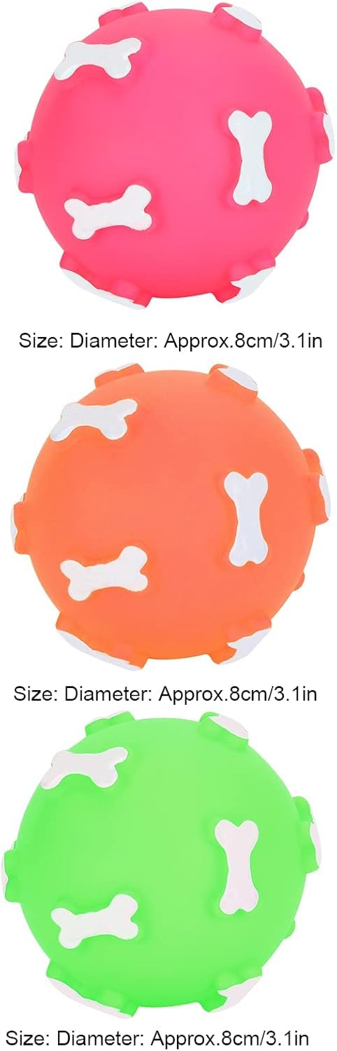 Dog Trust Squeaky Toys for Puppy,Bone Design Ball Shaped Teething, Dog Chew Christmas Small Dogs Squeaker Latex Rubber Soft Ball Chewing Teething Fetching Toy Gifts for Puppy Medium Dog