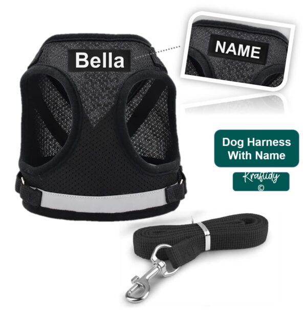 Dog Harness with Name id Customized for Small Dogs Puppy Harness Reflective Vest Harness Adjustable with Personalized Dog Name (Black)