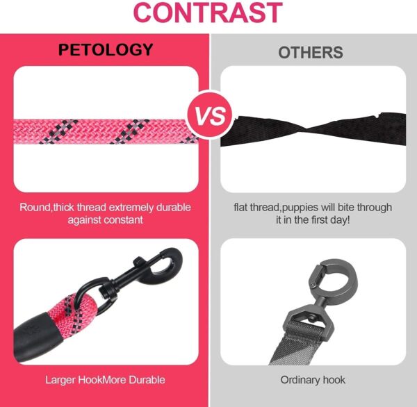 Petology Dog Leash 4FT Long, 1cm Thick Reflective Heavy Duty Rope with Anti-Slip Padded Handle for Small Dogs
