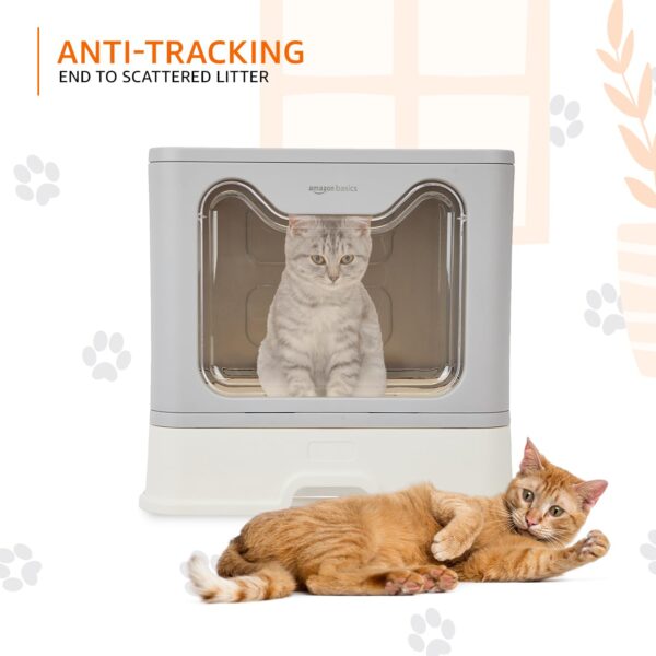 Amazon Basics Foldable Covered Cat Litter Box with Anti-Spill Tray | Easy Cleaning | Spacious Design | Top and Side Openings