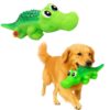 What's Poppin Crocodile Squeaky Dog Toy for Chewing, Fetch & Interactive Play | Textured Pet Toy for Dogs & Puppies | Built-in Squeaker, Gum Massage & Dental Care | Fun Alligator Chew Toy for Pets