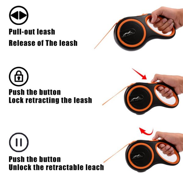 Pets Empire Retractable Dog Leash Walking Jogging Training Leash with Polyester Tape with Hand Grip and One Button Brake & Lock (Medium) 5mm / 16 Feet Long Orange Color