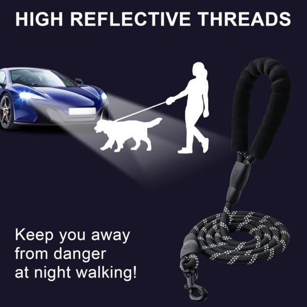 Boltz Heavy Duty Nylon Night Reflective Leash 5 Feet, ½ Inch Thick Reflective Training Rope for Small, Medium and Large Dogs, Strong and Durable Padded Handle & Night Reflective Leash (5 Feet, Black)