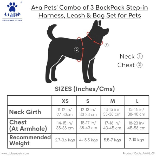 A+a Pets' Combo of 3-in-1 Backpack, Harness & Leash Set for Dogs, Puppies & Cats - Soft Breathable Cotton Cute Checks Design (S, Stripes Blue)