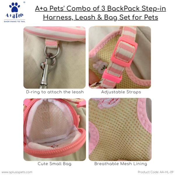 A+a Pets' Combo of 3-in-1 Backpack, Harness & Leash Set for Dogs, Puppies & Cats - Soft Breathable Cotton Cute Checks Design (S, Stripes Blue)