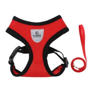 Kuber Industries 1 to 3 Months Small Dog/Cat Chest Harness Kuber Industries 1 to 3 Months Small Dog/Cat Chest Harness with Nylon Leash I No Pull, Soft Padded and Breathable Pet Vest I Adjustable, Reflective I Easy Control Pet Chest Belt I (XX-Small,Red)
