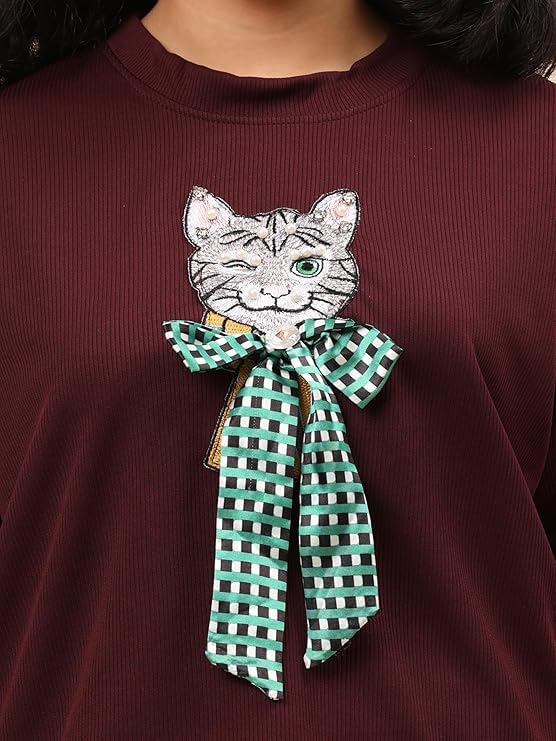 611HMs0FvL.jpg Women's Casual Lounge Set, T-Shirt with Cat Bow Print and Matching Pants