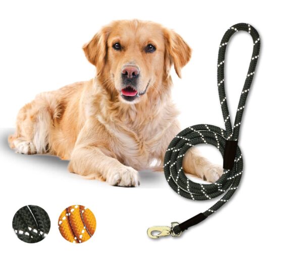 Boltz Heavy Duty Nylon Night Reflective Leash 5 Feet, ½ Inch Thick Reflective Training Rope for Small, Medium and Large Dogs, Strong and Durable Padded Handle & Night Reflective Leash (5 Feet, Black)