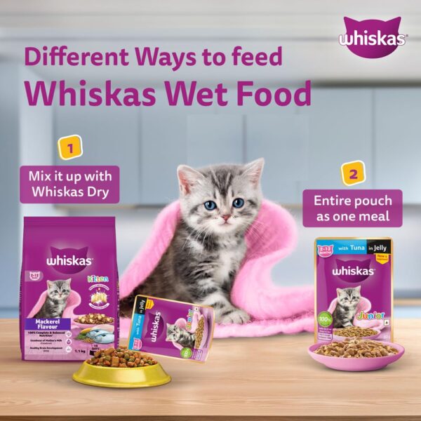 Whiskas Junior Kitten (2-12 Months) Wet Cat Food, Mackeral Flavour, 80 g x 28, 100% Complete & Balanced Nutrition, Supports Healthy Immune System