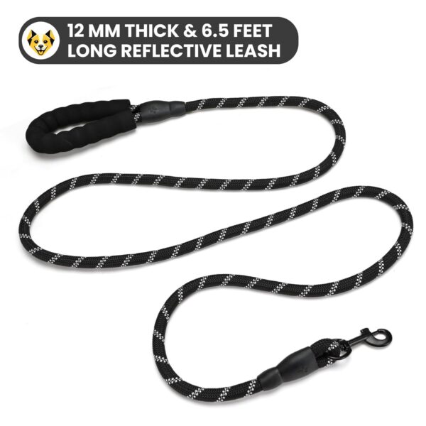 612RM7K4wJL._SL1500_.jpg Furco Dog Leash Dog Belt Heavy Duty Nylon | Anti Slip Padded Handle Long Dog Leash Highly Reflective Leash for Dogs Rope for Medium & Large Dogs 12 mm Thickness (Black, 6.5 Feet Long)