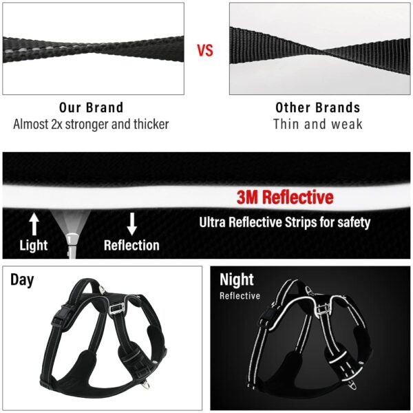 HANK Dog Harness | 3M Reflective Strap | Dog Body Vest for Medium Dogs | Soft Comfortable Padded | Anti Pull Harness for Walking, Training (Black - M (14-22Kg)