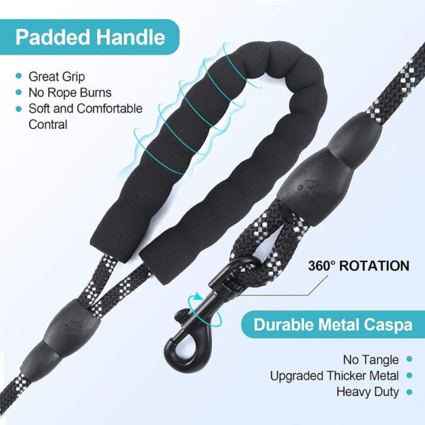 Boltz Heavy Duty Nylon Reflective Leash 6.5 Feet, ½ Inch Thick Reflective Training Rope for Small, Medium and Large Dogs, Strong and Durable Padded Handle & Night Reflective Leash (6.5 Feet, Black)