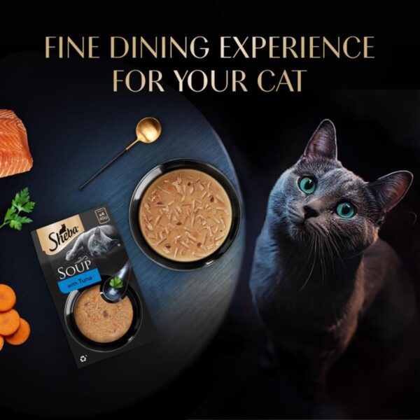 613HnNSEsL._SL1500_.jpg Sheba Soup with Tuna Adult Wet Cat Food, 160g (4 x 40g), Finely Sliced Pieces of Tuna in Smooth, Silky and Velvety Broth (Pack of 4)