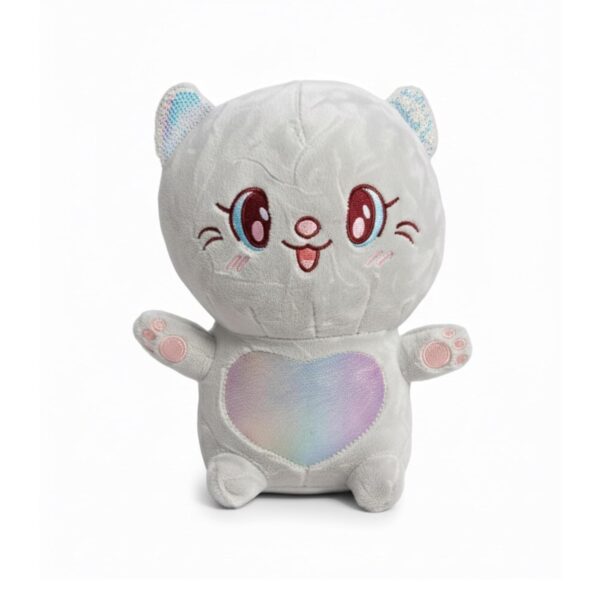 Tukkle Cat Soft Toy - 30cm Cute Plush with Shiny Heart & Sequined Ears (Assorted - Pack of 1) Yellow, Grey & Pink for Kids, Adults, Birthday, Anniversaries, Return Gift, Valentine's Day