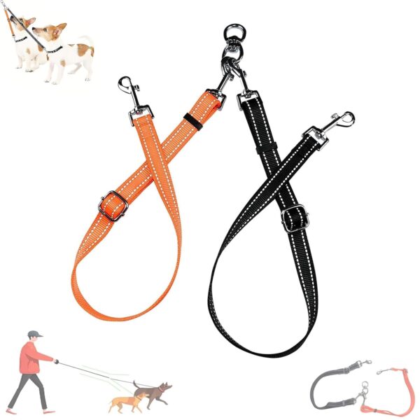 Double Dog Leash,No Tangle Dual Leash Walker,Double Dog Reflective Lead Splitter for Daily Walking Training of Medium to Large Dogs Dual Dog Lead No Tangle