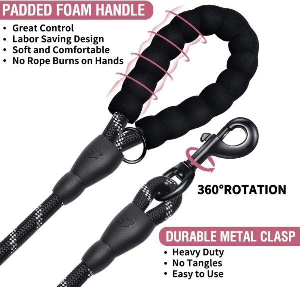 Boltz Heavy Duty Nylon Night Reflective Leash 5 Feet, ½ Inch Thick Reflective Training Rope for Small, Medium and Large Dogs, Strong and Durable Padded Handle & Night Reflective Leash (5 Feet, Black)
