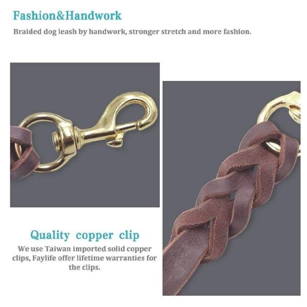 RvPaws Genuine Leather Dog Leash 6 Foot Long 1/2 Inch Wide Dog Training Leash Lead Strong Durable Dog Slip Lead (Length 60 Inch)