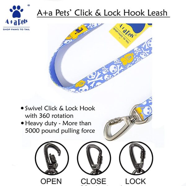 617JTjpGlcL._SL1080_.jpg A+a Pets' Nylon Waterproof Leash | Length Adjustable with Neoprene Padded Handle for Dogs & Cats (Pirate Design, Sky Blue, Small)