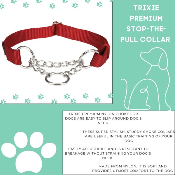 Trixie Premium Stop-The-Pull Collar, Adjustable Nylon Collar for Dogs, Made with Strong Metal Chain to Easily Slip Around Dog's Neck (S-M, Cherry RED)