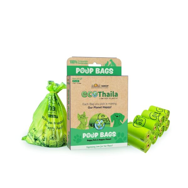 Compostable Poop Bags for Dogs & Cats | Pack of 8 (120 bags) | Biodegradable & Eco-Friendly | Waste/Litter Poop Bag | Strong & Leak-Proof Potty Picker | Green Colour - 9 x 13 Inches