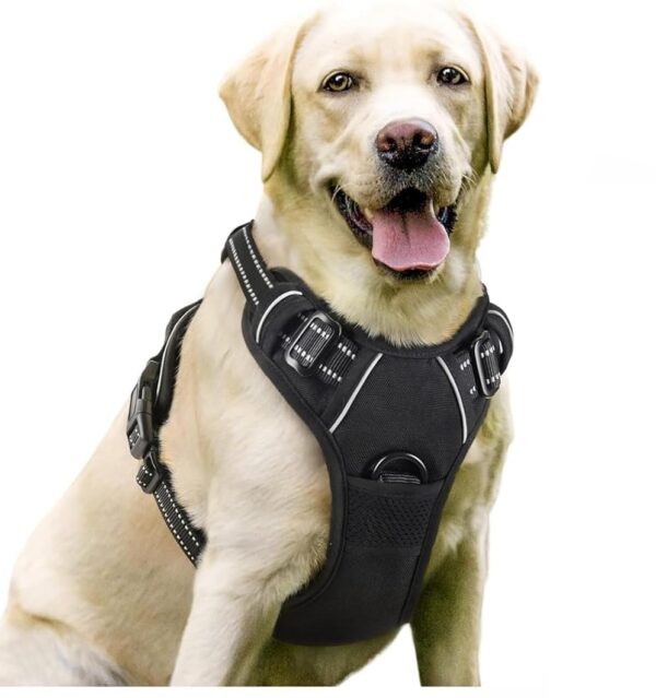 JV No-Pull Dog Harness with Reflective Straps, Padded Air Mesh, Adjustable with Top Handle, Black