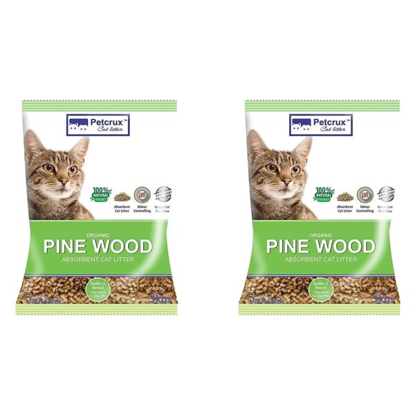PetCrux Organic Pine Wood Cat Litter 10Kg 100% Natural Biodegradable Odour Lock Unscented Dust Free Clay Absorbent Eco-Friendly Sand for All Breeds of Cats 2 Packs of 5 Kgs (Combo)