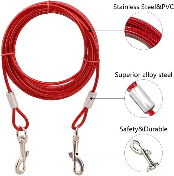 6186X6crPL._SL1273_.jpg 10-FEET (5MM) Heavy-Duty Tie Out Cable Leash for Dogs Up to 35kg, Long Dog Cable Leash with PVC Coating, Dogs Chains for Outside and Indoor Durable Dog Runner Tether Line for Yard (Red)