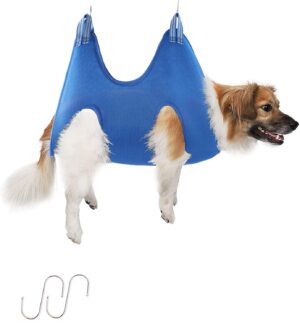 Glaceon Polyester Pet Grooming Hammock Harness with S-Hook Dogs Cats Grooming Sling Restraint Bag Helper, Breathable Dog Nail Clip Bag for Grooming, Bathing, Nail Cutting, Ear, Eye Care, Multi