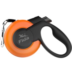 Fida Retractable Dog Leash, Heavy Duty Retracting Pet Leash with Fida Retractable Dog Leash, Heavy Duty Retracting Pet Leash with 16 ft Strong Nylon Tape/Ribbon for Medium Breed up to 55 lbs, Tangle Free, One-Hand Brake, Orange (Mars Series)