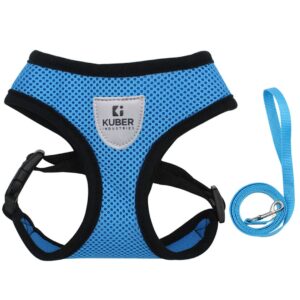 Kuber Industries Dog Chest Harness with Nylon Leash I No Kuber Industries Dog Chest Harness with Nylon Leash I No Pull, Soft Padded and Breathable Dog Vest I Adjustable, Reflective I Large, Blue