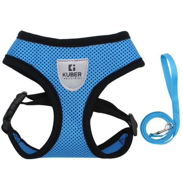 Kuber Industries Dog Chest Harness with Nylon Leash I No Pull, Soft Padded and Breathable Dog Vest I Adjustable, Reflective I Large, Blue