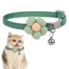 YellowCult Fancy & Comfortable Pet Collars for Cats, Puppies, Small Dogs, Fat Rabbits with Adjustable Size, Bell & Buckle Safety Lock-[Knitted Flower] - [Mint Green]