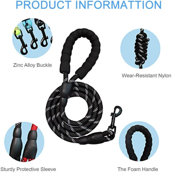 618cfInNYHL._SL1500_.jpg Neville Premium and Strong 5 feet Long Dog Collar Leash for Large Dogs with Padded Handle and Highly Reflective Straps Dogs Perfect for Harness and Neck Collar Belts (15 to 80 kgs) Black