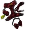 A+a Pets' Sequins Set of 5- Harness, Leash, Collar, Bow & Poo Bag Pouch for Dogs and Cats (2XL, Red)