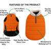 619JmLOD08L._SL1500_.jpg The Pets Company Dog Winter Coat Jacket, Clothes, Windproof, Waterproof, Light Weight, Washable, Ultra Warm Thick Fleece Lined Dog Vest for Cold Weather Protection, (Orange, Medium - 20 Inch)