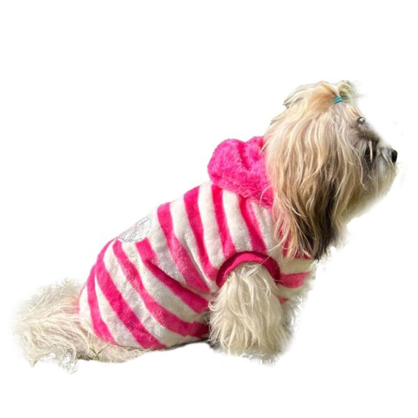 Lulala Dog Hoodie Fuzzy Sweater with Leash Hole - Small Dog & Cat Clothes Warm Soft Cozy Hooded Sweatshirt for Winter.(Pink-12Inch)