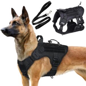 Dog Harness with Leash Small Medium & Large All Breeds for Dogs Harness Reflective Adjustable Belt Vest Harness (Tactical Harness with Leash) (Black) (Large Dogs)
