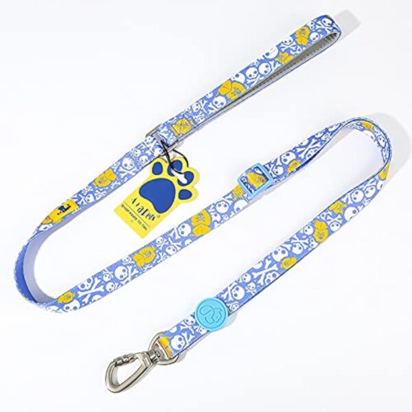 A+a Pets' Nylon Waterproof Leash | Length Adjustable with Neoprene A+a Pets' Nylon Waterproof Leash | Length Adjustable with Neoprene Padded Handle for Dogs & Cats (Pirate Design, Sky Blue, Small)