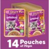61AJDrlHxzL._SL1100_.jpg Whiskas Tasty Mix Kitten (2-12 Months) Wet Cat Food, Seafood Cocktail Carrot Flavour in Gravy, 70 g x 14, 100% Complete & Balanced Nutrition for Kittens