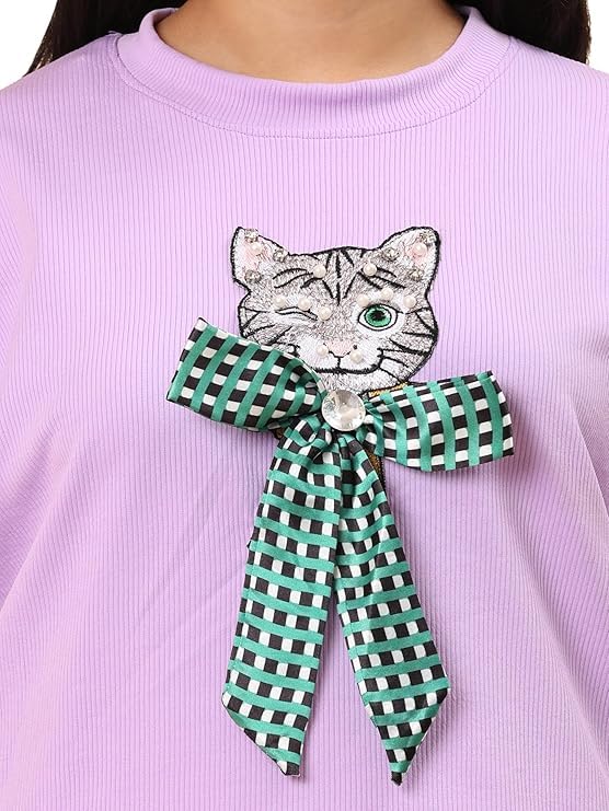 61C8DutDHJL.jpg Women's Casual Lounge Set, T-Shirt with Cat Bow Print and Matching Pants