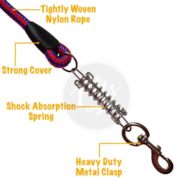 The Pets Company Heavy Duty Rope Dog Leash with Spring for Shock Absorption, 54" Length, Red