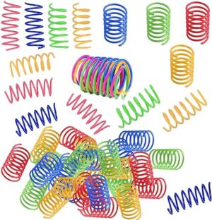 KUTKUT 48Pcs Cat Spring Toys, Cat Spiral Springs for Indoor Cats, Colorful & Durable Plastic Spring Coils Attract Cats to Swat, Bite, Hunt, BPA Free Durable Heavy Plastic Interactive Toys for Kittens